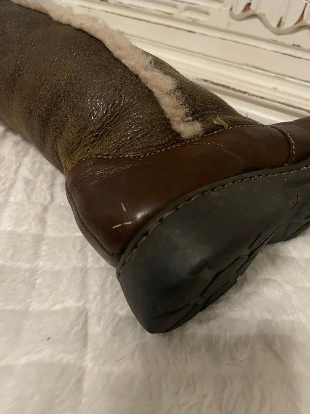 Born Brown Leather Knee High Shearling Boots